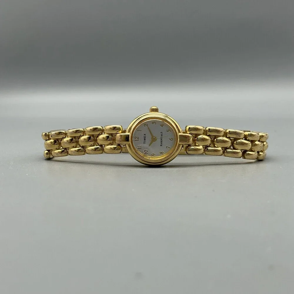 Timex Essentials Women Watch 18mm Gold Tone Bracelet New Battery 7.25